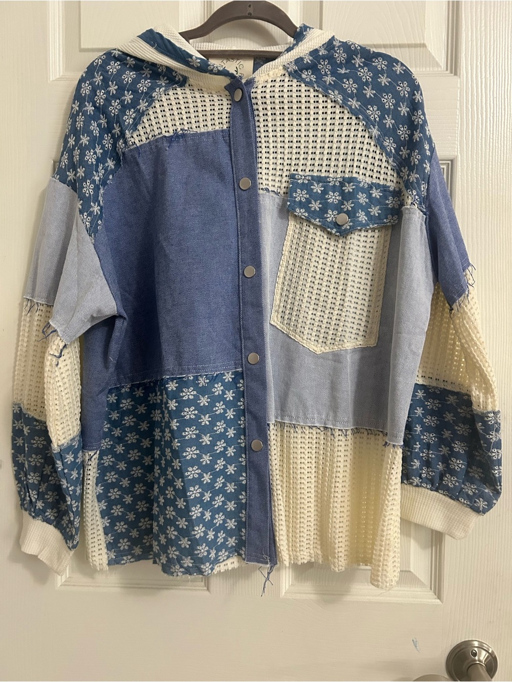 Fantastic Fawn Blue & Cream Patchwork Hooded Shirt